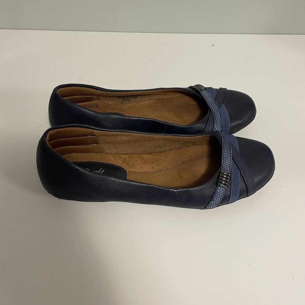 Blueberry Blue Faux Leather‎ EUROSOFFT Shaina Flats Decorative Straps 9 M